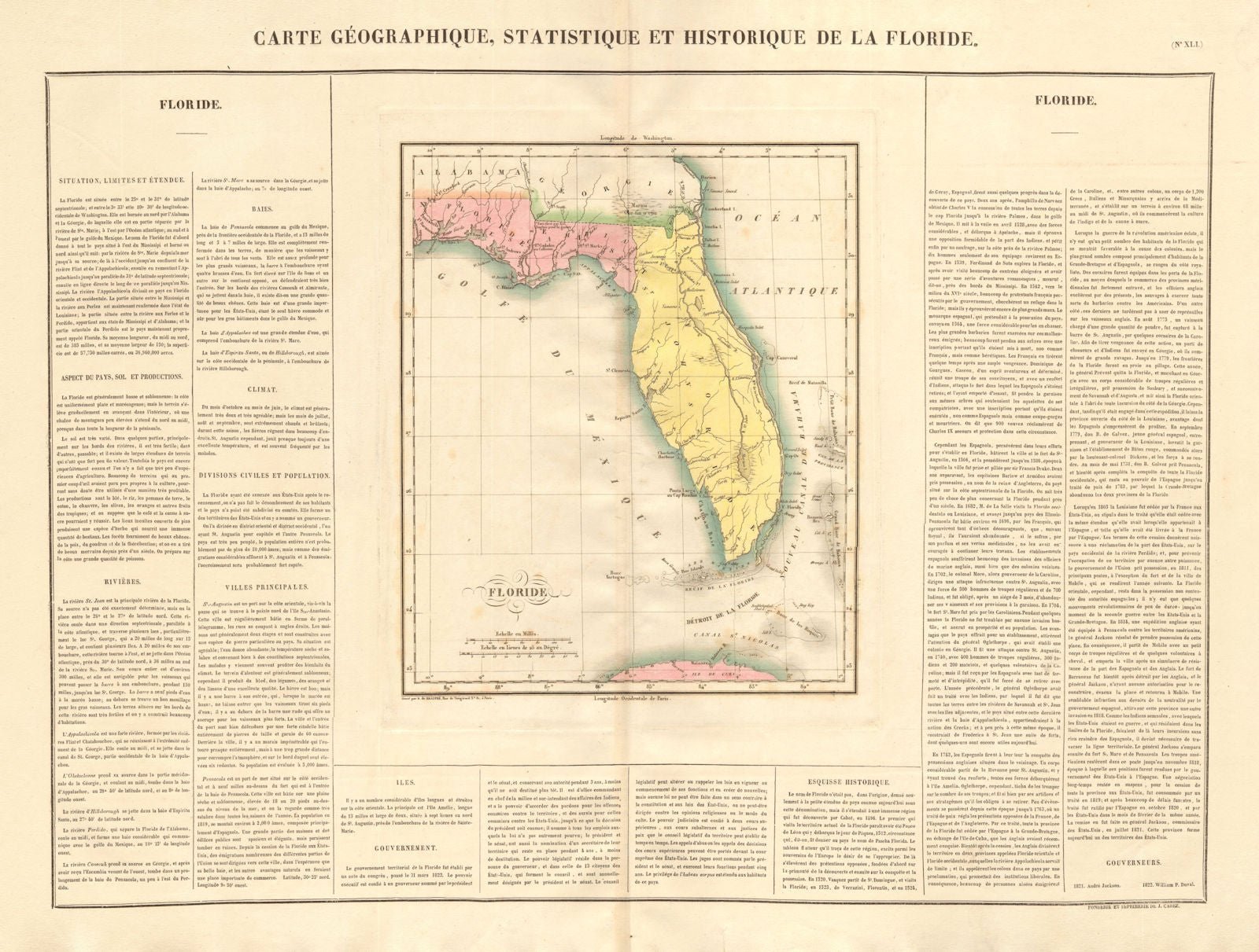'Floride'. Florida Territory, prior to statehood. BUCHON 1825 old antique map